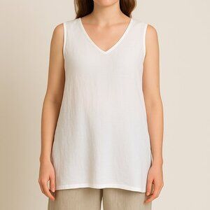 ✨ Cut Loose Tank Top White Sleeveless Linen Tunic XL Lagenlook Boho